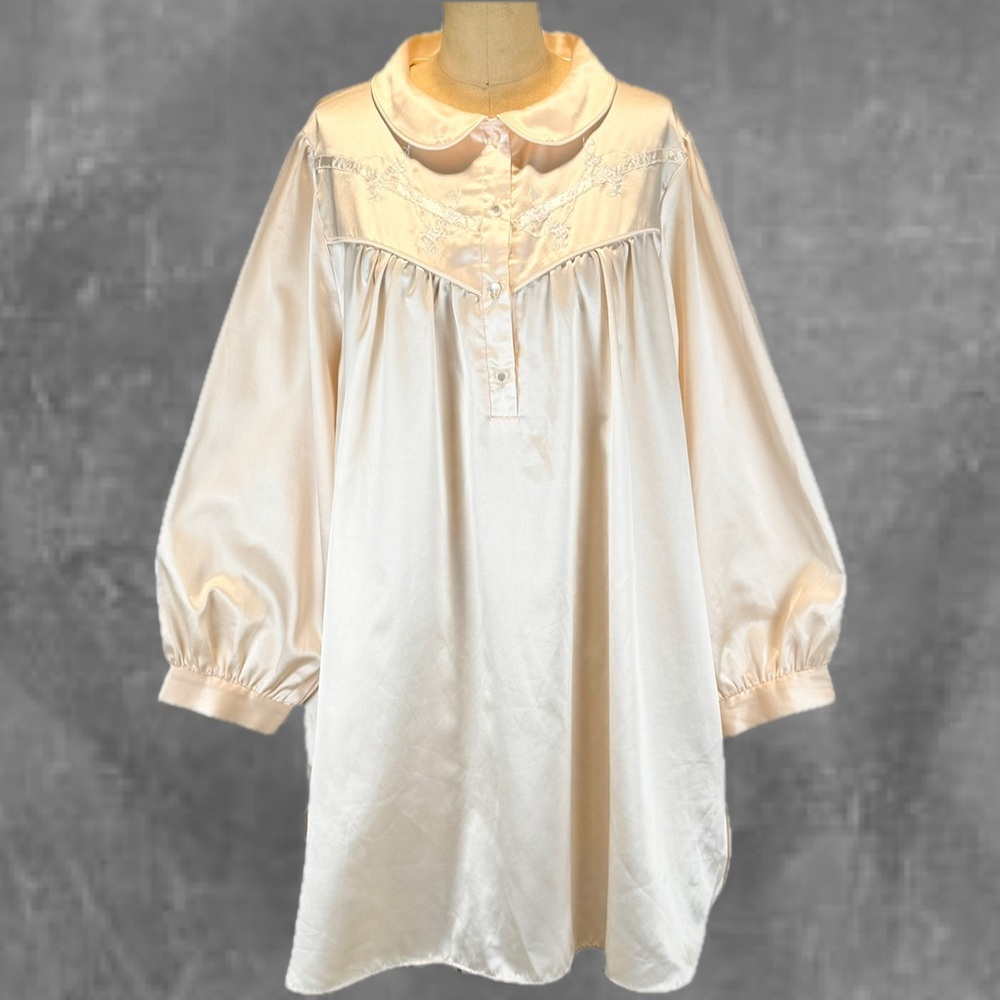 VINTAGE Barbizon‎ cuddleskin nightshirt nightgown long sleeve flannel lined 80s